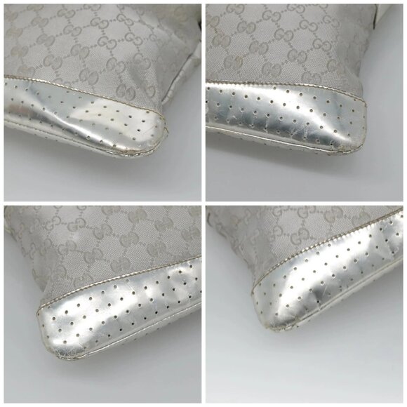 GUCCI GG Canvas Sherry Line Shoulder Bag Gray Silver blue 145857 Auth bs23771 - Picture 15 of 16